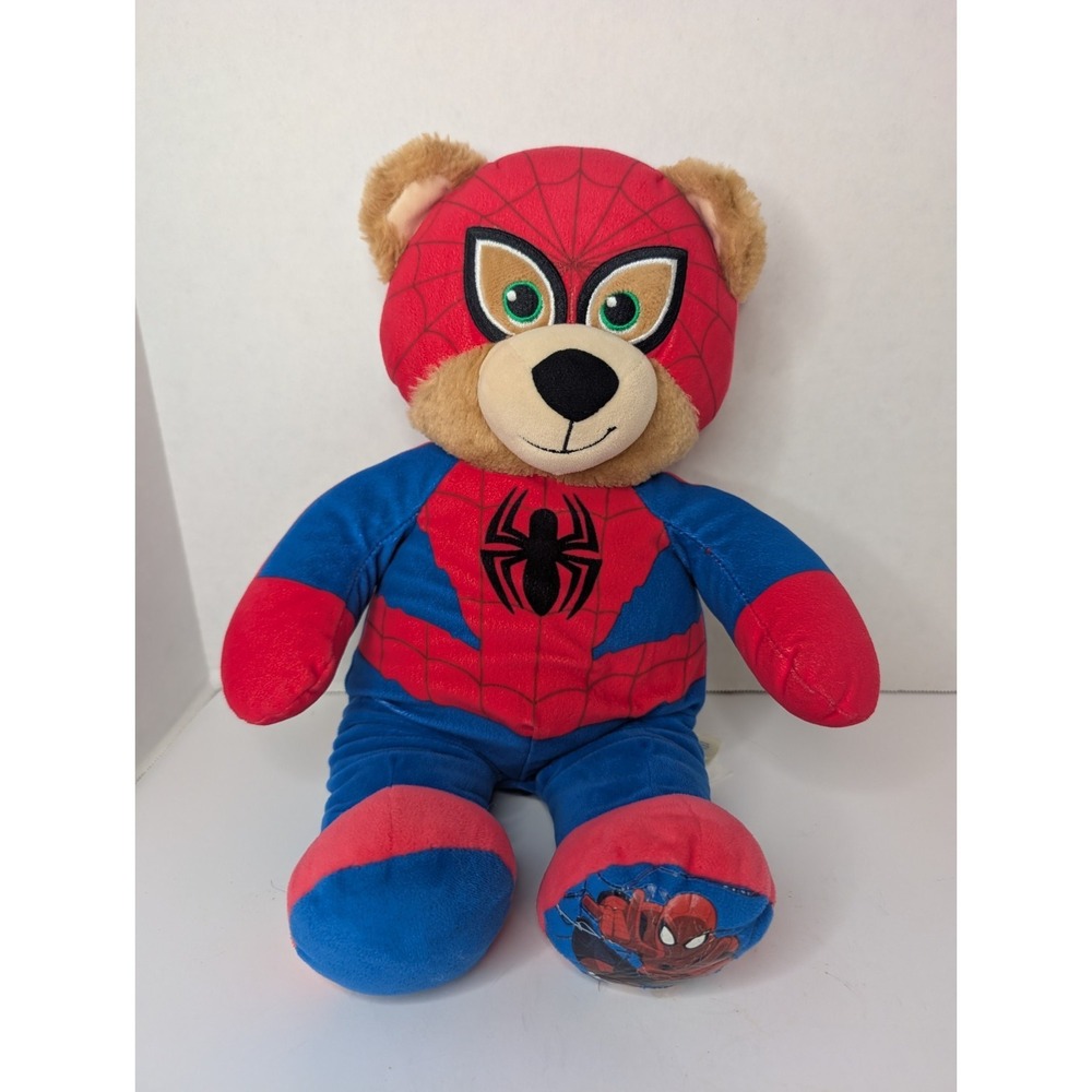 Build-A-Bear Workshop Spider-Man Plush Bear, Red Blue Brown, Green Eyes, Marvel